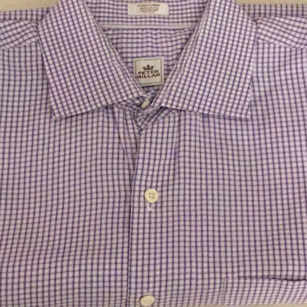 PETER MILLAR LONG SLEEVE 100% Cotton XL purple white small plaid